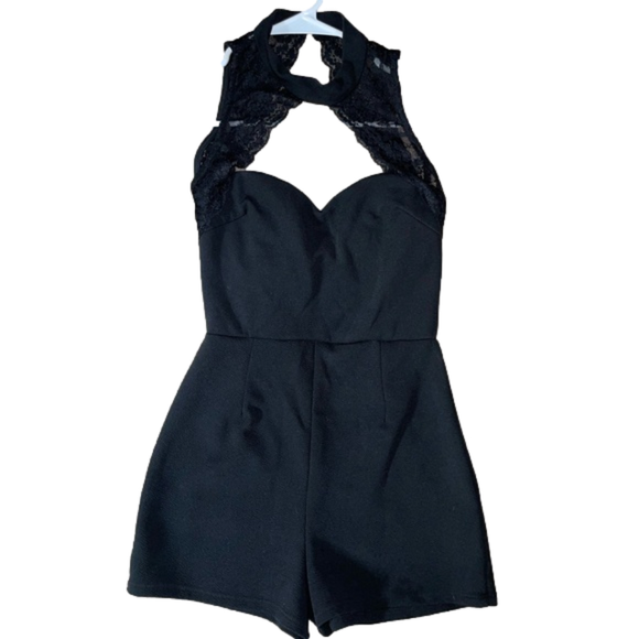 Pants - Choker neckline lace detail romper